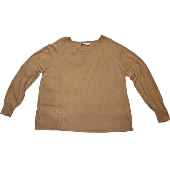 Zara Tops - Zara Basic Knit Long Sleeve Blouse | Women's Large | Tan | Crew Neck Top